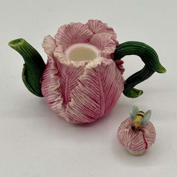 Vintage Miniature Pink Parrot Tulip Teapot With Bee 3D Lid  2” - Picture 5 of 8